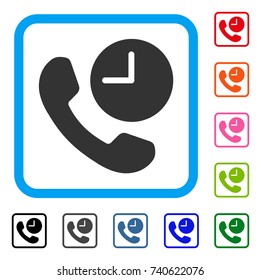 Phone Time icon. Flat grey pictogram symbol inside a light blue rounded square. Black, gray, green, blue, red, orange color additional versions of Phone Time vector.