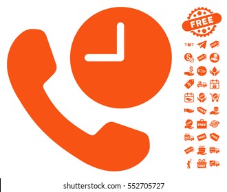 Phone Time pictograph with free bonus symbols. Vector illustration style is flat iconic symbols, orange color, white background.