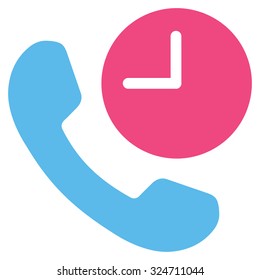 Phone Time vector icon. Style is bicolor flat symbol, pink and blue colors, rounded angles, white background.
