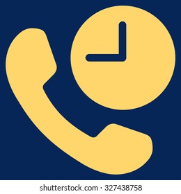 Phone Time vector icon. Style is flat symbol, yellow color, rounded angles, blue background.