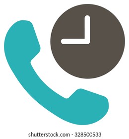 Phone Time vector icon. Style is bicolor flat symbol, grey and cyan colors, rounded angles, white background.