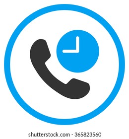 Phone Time vector icon. Style is bicolor flat circled symbol, blue and gray colors, rounded angles, white background.