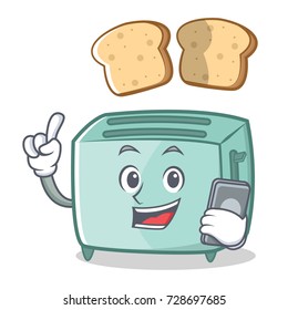With phone toaster character cartoon style