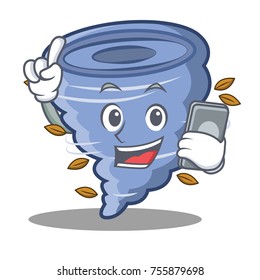 With phone tornado character cartoon style