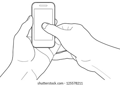 Sketch Hand Holding Smartphone Finger Touching Stock Vector Royalty Free