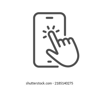 Icono de la línea táctil del teléfono. Signo de aplicación de Smartphone. Símbolo del dispositivo móvil del teléfono móvil. Elemento de diseño de calidad. Icono de toque de teléfono de estilo lineal. Trazo editable. Vector