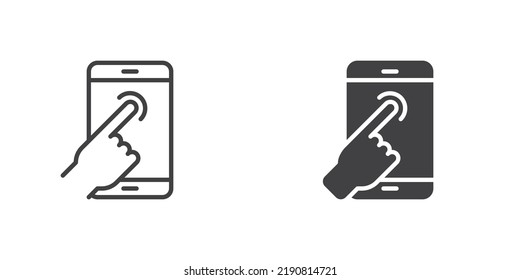 Phone touch screen icon, line and glyph version, outline and filled vector sign. Smartphone touchscreen linear and full pictogram. Symbol, logo illustration. Different style icons set