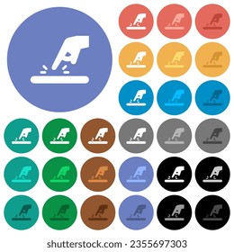 Phone touching multi colored flat icons on round backgrounds. Included white, light and dark icon variations for hover and active status effects, and bonus shades.
