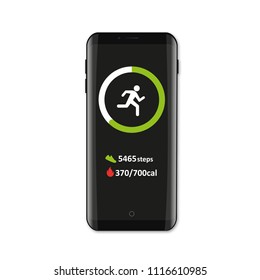 Phone To Track The Steps, The Pedometer. Isolated Flat Illustration.