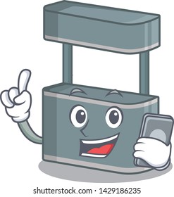 With phone trade stand isolated in the cartoon