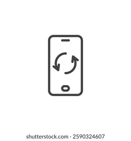 Phone Trade-in Program line icon. linear style sign for mobile concept and web design. A phone with an exchange arrows outline vector icon. Symbol, logo illustration. Vector graphics