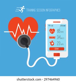 Phone training and health tracking application. Vector illustration template