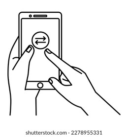 Phone Transfer With Hand Holding Gesture Outline Icon Vector Illustration