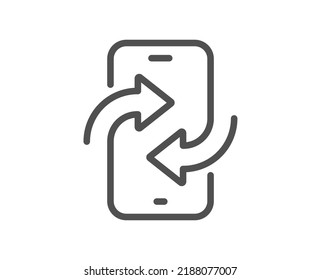 Phone transfer line icon. Smartphone app sign. Cellphone mobile device symbol. Quality design element. Linear style phone transfer icon. Editable stroke. Vector