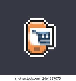 phone with trolley on screen in pixel art style