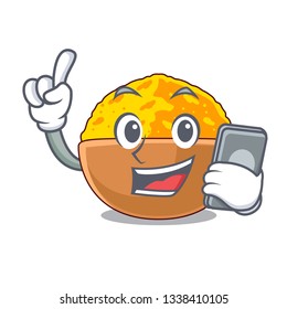 With phone turmeric powder isolated with the mascot