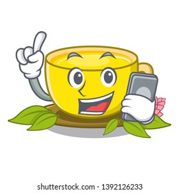 With phone turmeric tea isolated in the character