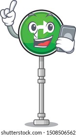 With phone turn right isolated in the mascot