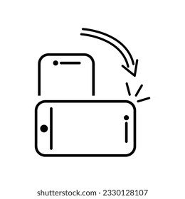 icono de giro o inclinación del teléfono, pantalla de rotación horizontal del móvil, símbolo web de línea delgada sobre fondo blanco