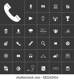 phone. Universal icon set on gray background to use in web and mobile UI