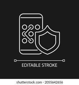 Phone unlock white linear icon for dark theme. Smartphone safety. Password management for devices. Thin line customizable illustration. Isolated vector contour symbol for night mode. Editable stroke