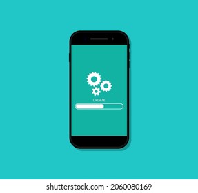 Phone Update. Upgrade Of Mobile Software. Loading Of App On Screen. Reset In Smartphone. Download Of Application From Internet Cloud, Installation And Refresh. Icon Of Update Of System. Vector.
