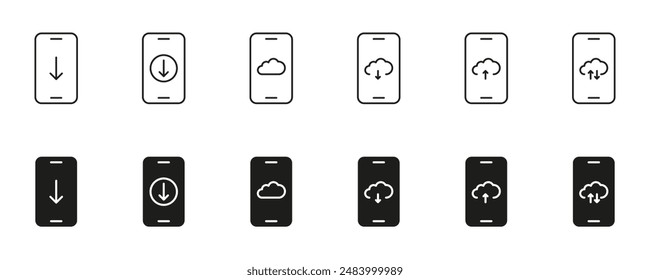 Phone upload download cloud. Save cloud icons. Download cloud icon set