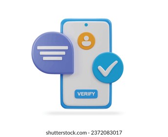 phone with user verified icon 3d rendering