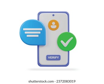 phone with user verified icon 3d rendering