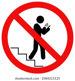 Phone using not allowed sign.prohibited to use cell phones when walking down the staircase. Flat style vector illustration editable isolated design.