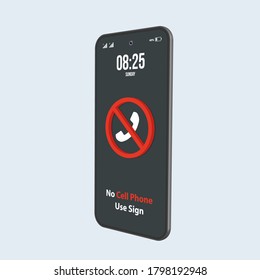 Telefonische Nutzung ist verboten Schild. Kein Mobiltelefon. Schalte dein Telefon aus. Vektorgrafik, flaches Design, Cartoon-Stil. Einzeln auf weißem Hintergrund.

