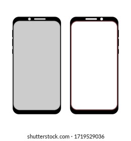 vector de teléfono con pantalla blanca, negra y plateada aislada en fondo blanco. 	