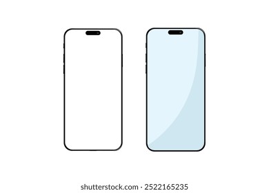 Vector del teléfono con la pantalla blanca en blanco aislada en el fondo blanco. EPS 10. maqueta detallada del teléfono móvil