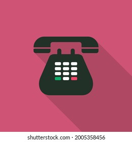 Handy-Vektordesign, Flachbilddesign, Telefon-Symbol für Anwendungen, Website, Anwendung, Geschäftswelt usw., Telefonsymbol mit rosafarbenem Hintergrund und langer Schatten