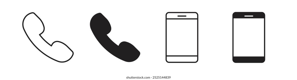Conjunto de colección de iconos rellenos y delineados de Vector de teléfono