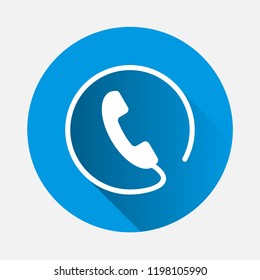  Phone vector icon on flat style on blue background. Flat image Handset with shadow with long shadow. Layers grouped for easy editing illustration. For your design.