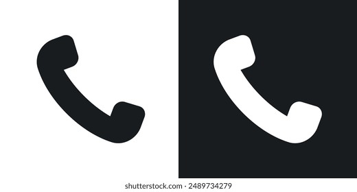 Icono del Vector del teléfono fijado en color blanco y negro sólido