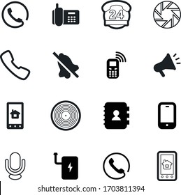 phone vector icon set such as: prohibition, film, cargo, icons, receiver, loud, off, hour, personal, digital, pictogram, hotline, accessories, allowed, microphone, directory, vintage, bell