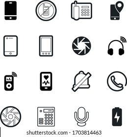 phone vector icon set such as: refrain, studio, signboard, armored, tablet, recharge, ringer, ring, finger, services, security, template, earphone, alarm, voice, health, heart, jingle, support