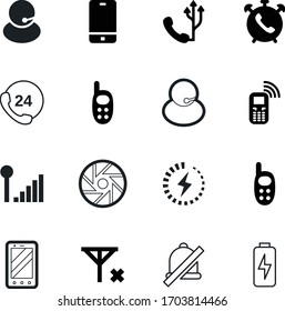 phone vector icon set such as: day, hotline, camera, waves, time, airport, deadline, forbidden, silhouette, jingle, office, badge, retro, sound, ringtone, hours, shutter, network, radio, watch