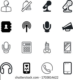 phone vector icon set such as: communicate, ear, warning, callcenter, lock, medical, work, finger, armored, fitness, headphones, antenna, handsfree, network, ringer, contacts, monitor, deposit, real
