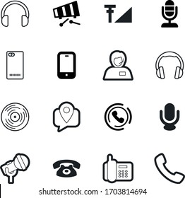 phone vector icon set such as: performance, assistant, app, cellphone, side, image, vocal, talk, store, camera, operator, rock, disco, map, long, electronic, set, disc, navigation, fun, callcenter