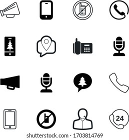 phone vector icon set such as: assistance, track, application, allowed, restricted, tracking, entertainment, navigation, music, singer, tree, a, callcenter, bullhorn, home, caution, sms, work