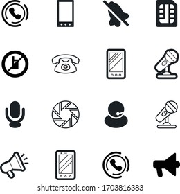 phone vector icon set such as: megaphones, camera, logistic, advertisement, alert, phones, dual, element, help, alarm, assistant, ring, set, information, stop, off, bell, advertising, electronic