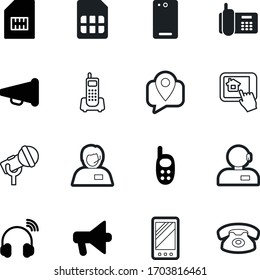 phone vector icon set such as: tracking, online, estate, back, cheer, tablet, shout, performance, mic, record, receiver, cut, network, application, cartoon, shot, assistant, announcement, logo