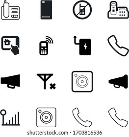 phone vector icon set such as: vibrating, signboard, building, badge, restriction, ip, flash, house, security, notice, mega, bank, bullhorn, caution, work, ban, gsm, warn, multimedia, refrain