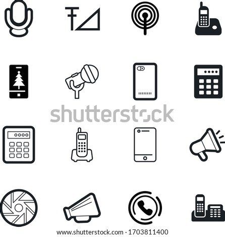 phone vector icon set such as: icons, year, warning, megaphones, delivery, emergency, clock, time, mic, photography, commerce, film, broad, wave, shutter, vocal, karaoke, back, cargo, ui, new, red
