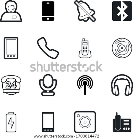phone vector icon set such as: hours, shutter, rock, image, no, podcast, shadow, earphone, smart, hotline, prohibited, ban, melody, 24h, prohibition, dial, vintage, energy, low, play, cast