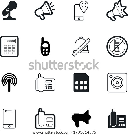 phone vector icon set such as: shutter, microphone, speaker, tracking, chip, shadow, mic, track, bell, broadcasting, secure, stage, logo, finger, antenna, cast, broad, turn, cartography, wave, map