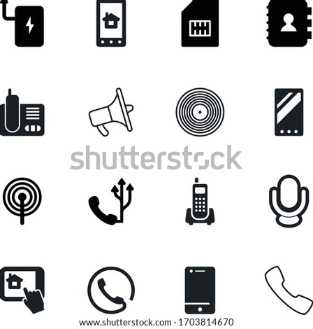 phone vector icon set such as: clean, loudspeaker, page, noise, classic, antenna, book, charger, microphone, portable, organizer, chip, person, vintage, pictogram, speak, multi, accessories, image